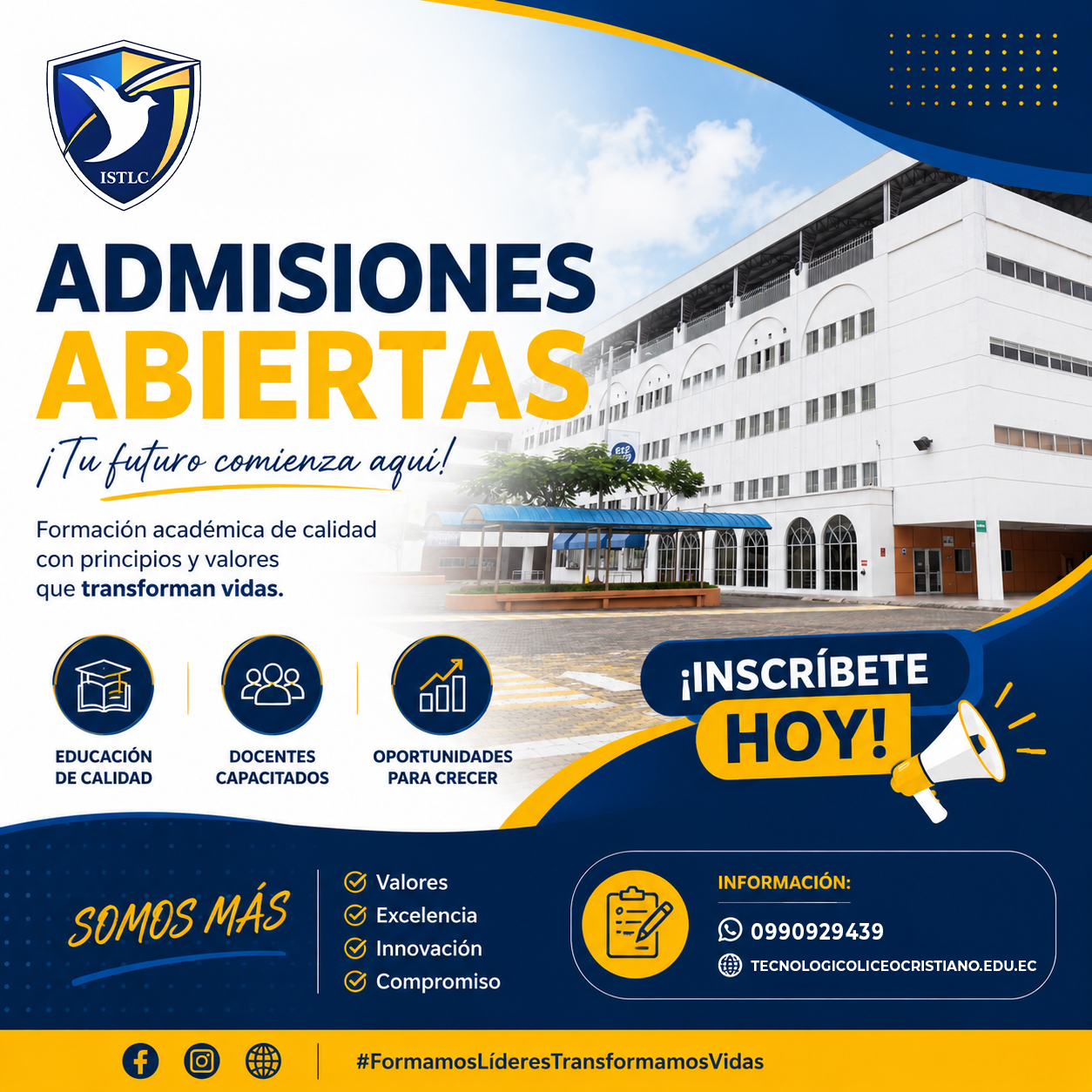 Admisiones abiertas 2026 del Instituto Superior Tecnológico Liceo Cristiano